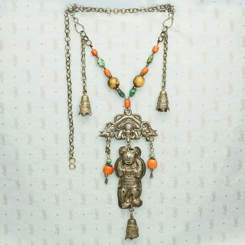 Ladies elephant wisdom necklaces -Wonderfully Detailed Antique Chinese Necklace