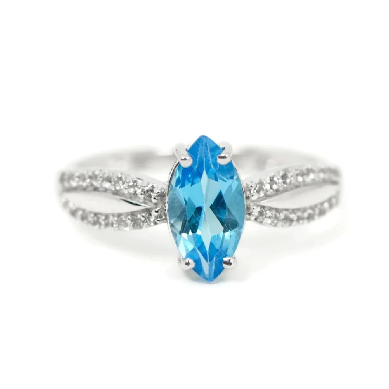 Ladies Rings for Hero Spark-Sterling Silver Genuine Swiss Blue Topaz Marquise & White Topaz Ring