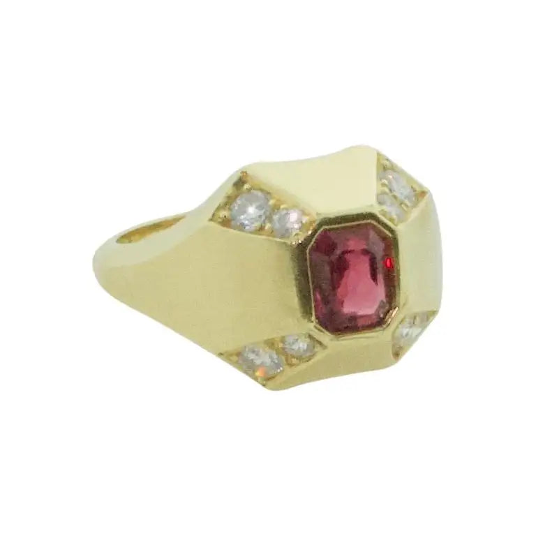 Ladies Rings for Festive Shine-Modern Ruby and Diamond Ring in 18k Yellow Gold