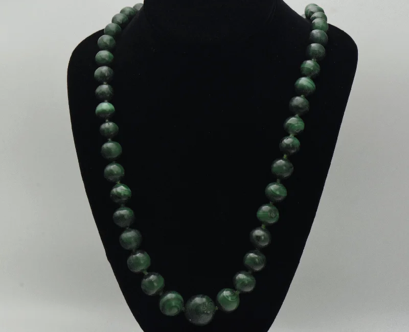 Ladies moonlit shimmer necklaces -Vintage Hand Carved Malachite Bead Necklace - 27.5"