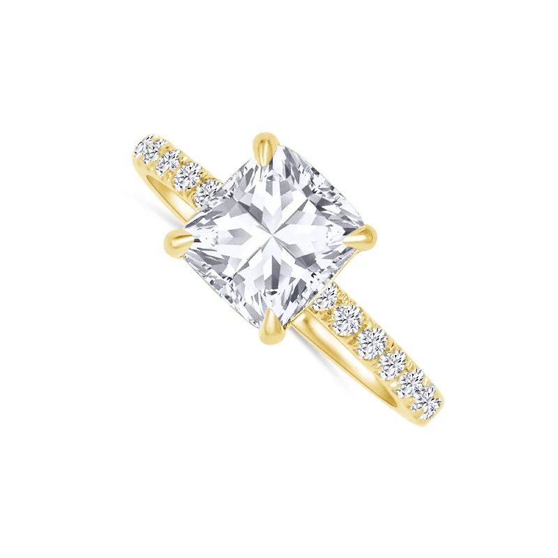 Ladies Engagement Rings with Sunstone Spark-14K Yellow Gold Cushion Cut 1.91 Carat Diamond Engagement Ring 0.33 Carat Round Side Diamonds