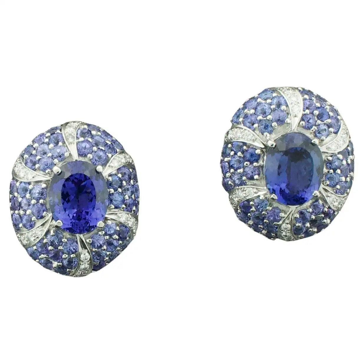 Ladies Earrings for Casual Shine-Substantial Tanzanite and Diamond Earrings in 18k Gold