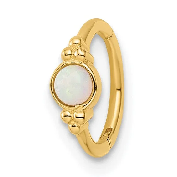 Ladies Rings for Elder Shine-14k Yellow Gold Created Opal Cartilage Hoop Ring