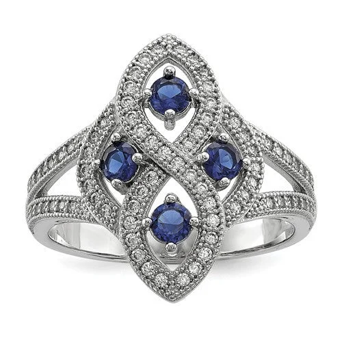 Ladies Rings with White Colemanite-Sterling Silver Simulated Blue Sapphire & CZ Brilliant Embers Ring