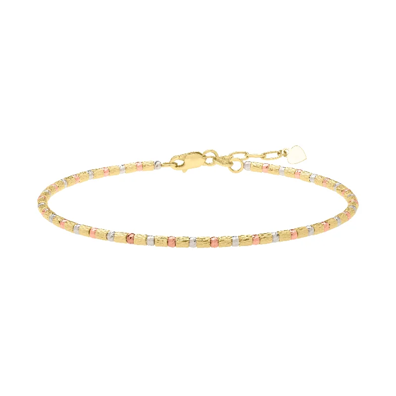 Asymmetrical flair bracelets -14K Gold Tri-Color Diamond Cut Bead Bracelet