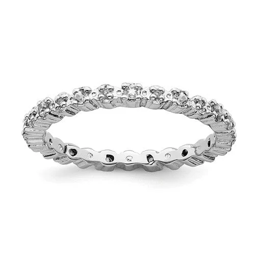 Ladies Rings with Purple Charoite-Sterling Silver Stackable Expressions White Topaz & Diamond Alternating Eternity Ring