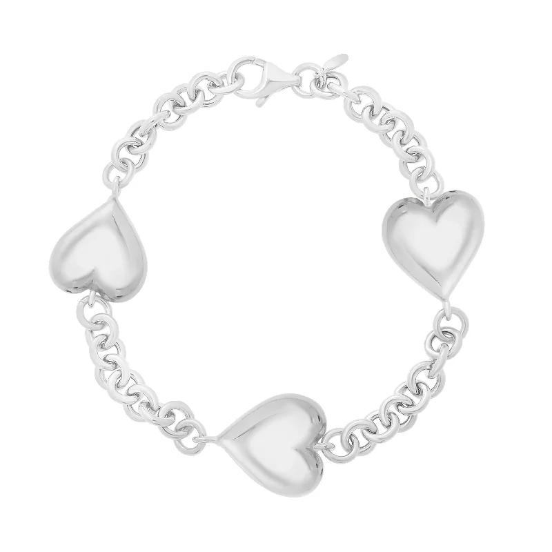 Versatile stretch bracelets -Silver Puffed Triple Heart Bracelet