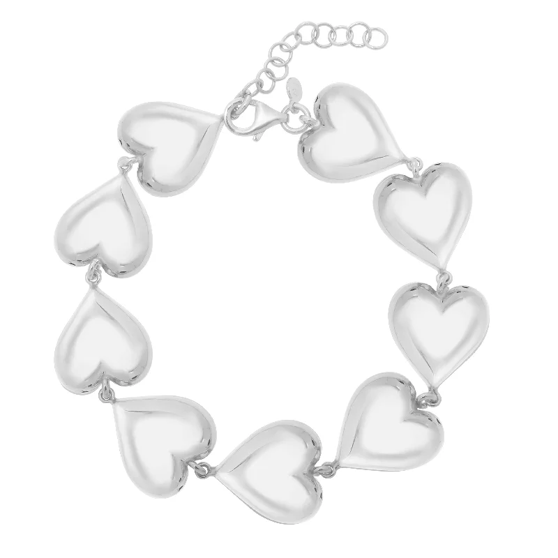 Robust chunky bracelets -Silver Puffed Hearts Bracelet