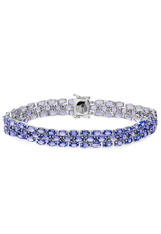 Cosmic dust bracelets -Sterling Silver 3-Row Tanzanite Bracelet, 22.0 TCW