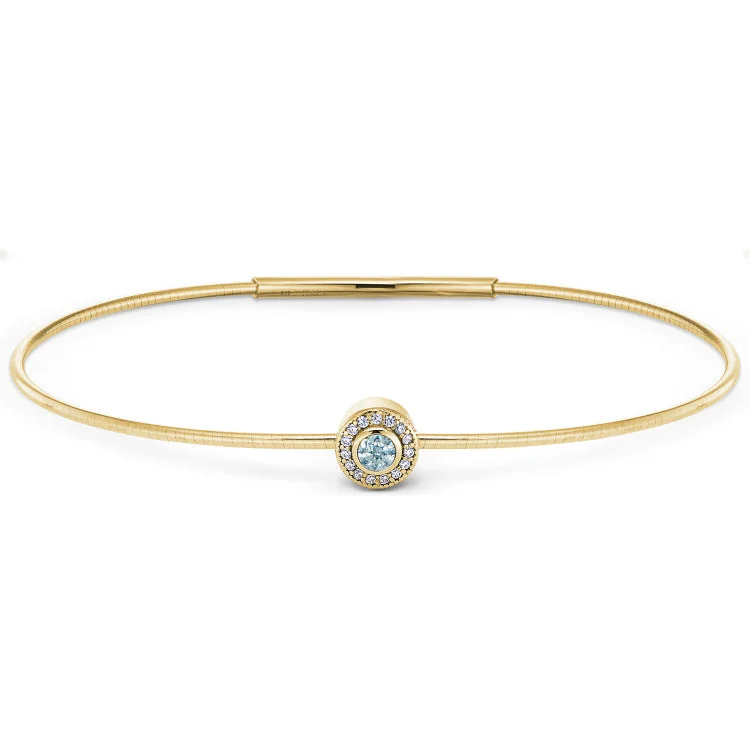 Wanderlust journey bracelets -Gold Finish Finish Sterling Silver Round Simulated Aquamarine Birth Gem Bracelet with Simulated Diamonds