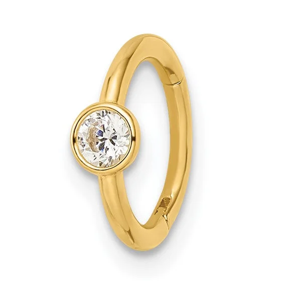 Ladies Rings with Spiral Shine-14k Yellow Gold Bezel Set CZ Cartilage Hoop Ring