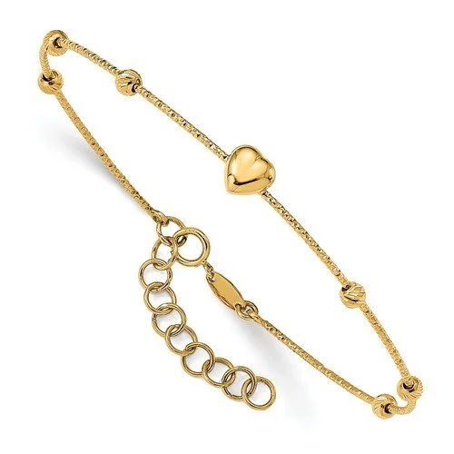 Astral sign bracelets -14KT Yellow Gold Diamond Cut Beads With Heart Flexible Bracelet