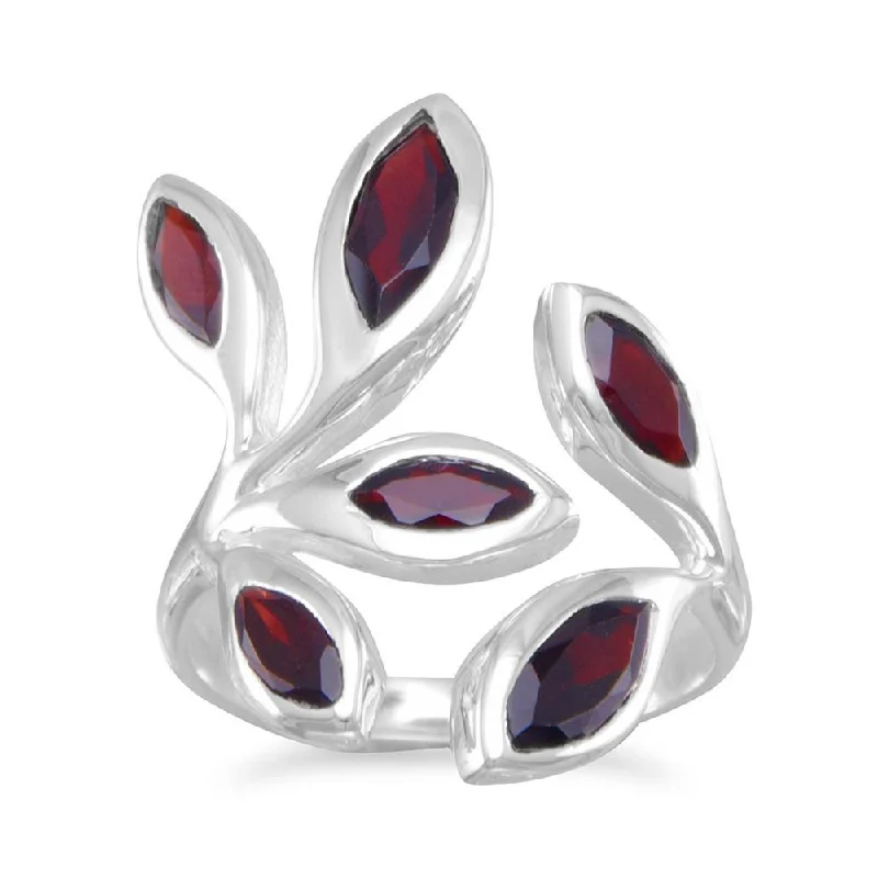 Ladies Rings with Silver Cassiterite-Sterling Silver Wrap Around Marquise Garnet Ring