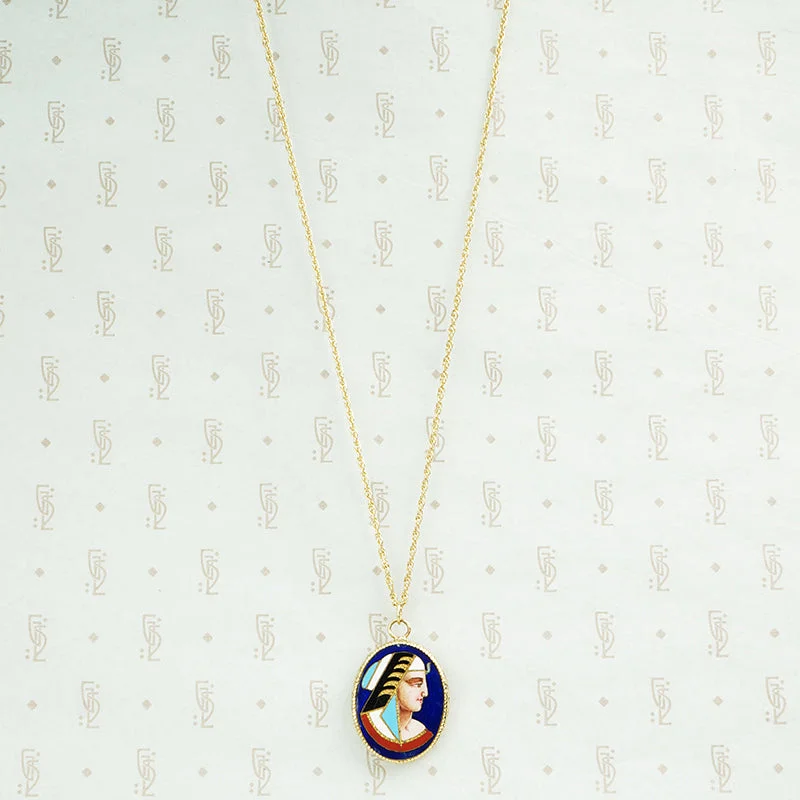 Ladies asymmetrical flair necklaces -Cloisonné Enamel Pharoah Necklace in Gold