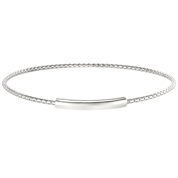 Feline grace bracelets -Rhodium Finish Sterling Silver Opening Corean Cable Bangle Bracelet with High Polished Bar