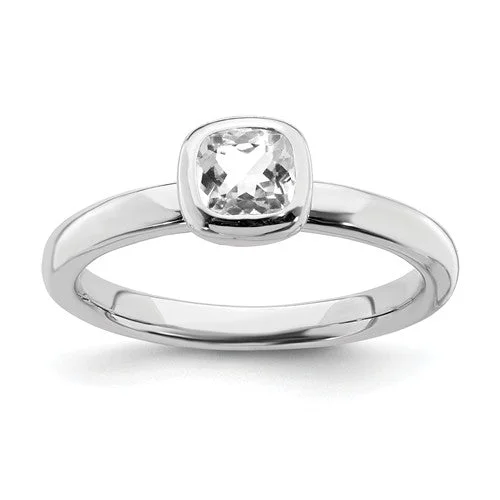 Ladies Rings with Arrow Spark-Sterling Silver Stackable Expressions Cushion Cut April White Topaz Ring