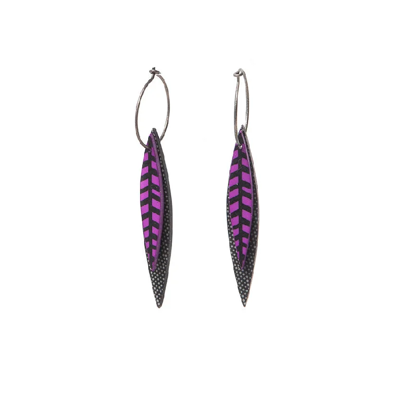 Ladies Earrings for Grad Glow-Lene Lundberg Elegant Black/Purple Veined Leaf Earrings