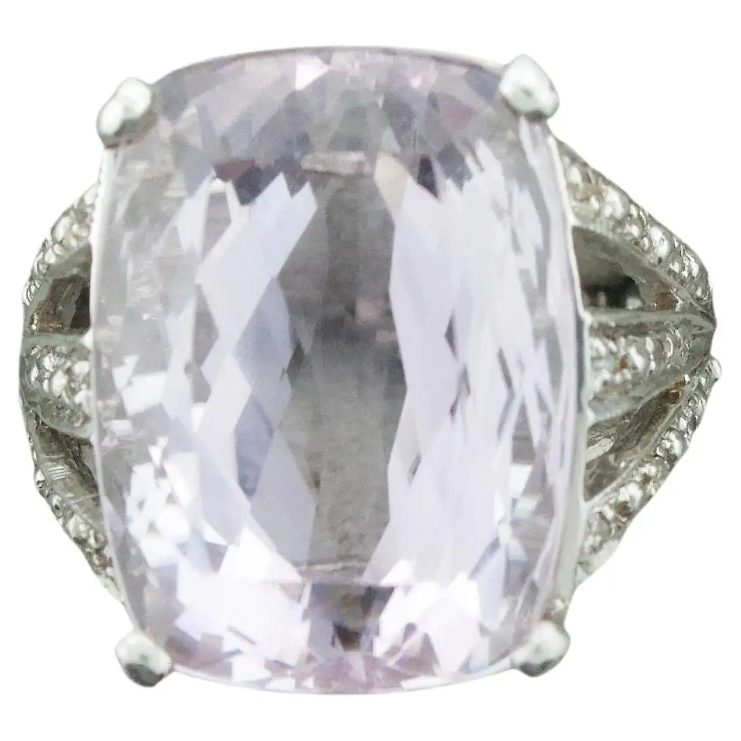 Ladies Rings with Crown Glow-Big Kunzite and Diamond Ring