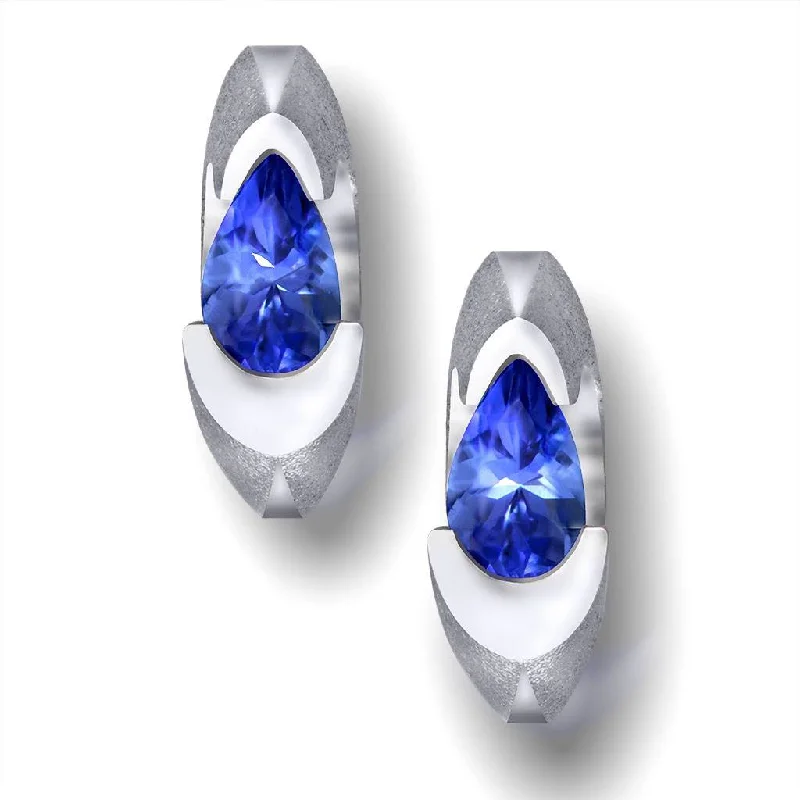 Ladies Earrings with Milky Moonstone-Passion Tanzanite White Gold Stud Earrings