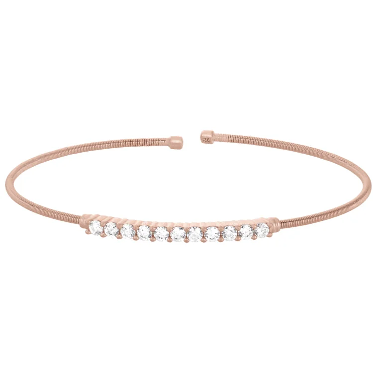 Soulful essence bracelets -Rose Gold Finish Sterling Silver Cable Cuff Bracelet with Simulated Diamonds