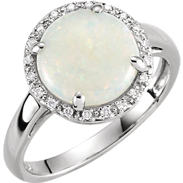 Ladies Rings with Grey Labradorite-14k White Gold Genuine 10mm Australian Opal & .07 CTW Diamond Halo Ring