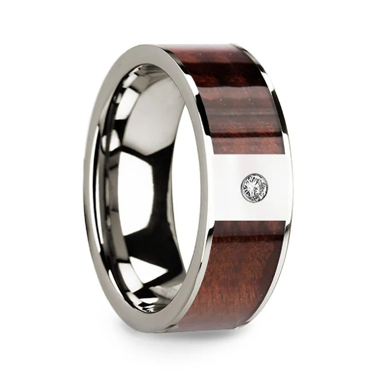 Ladies Engagement Rings Cushion Shine-Thorsten Redwood Inlay 14k White Gold Wedding Ring with Diamond Center - 8mm