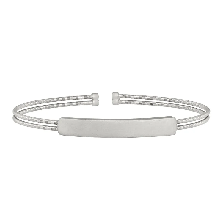 Timeless vintage bracelets -Rhodium Finish Sterling Silver Two Cable Cuff Bracelet With Name Plate