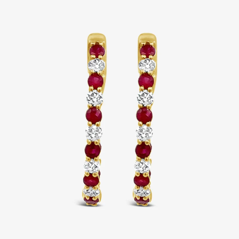 Ladies Earrings Luxe Glow-Inside & Out Ruby & Diamond Hoop Earrings