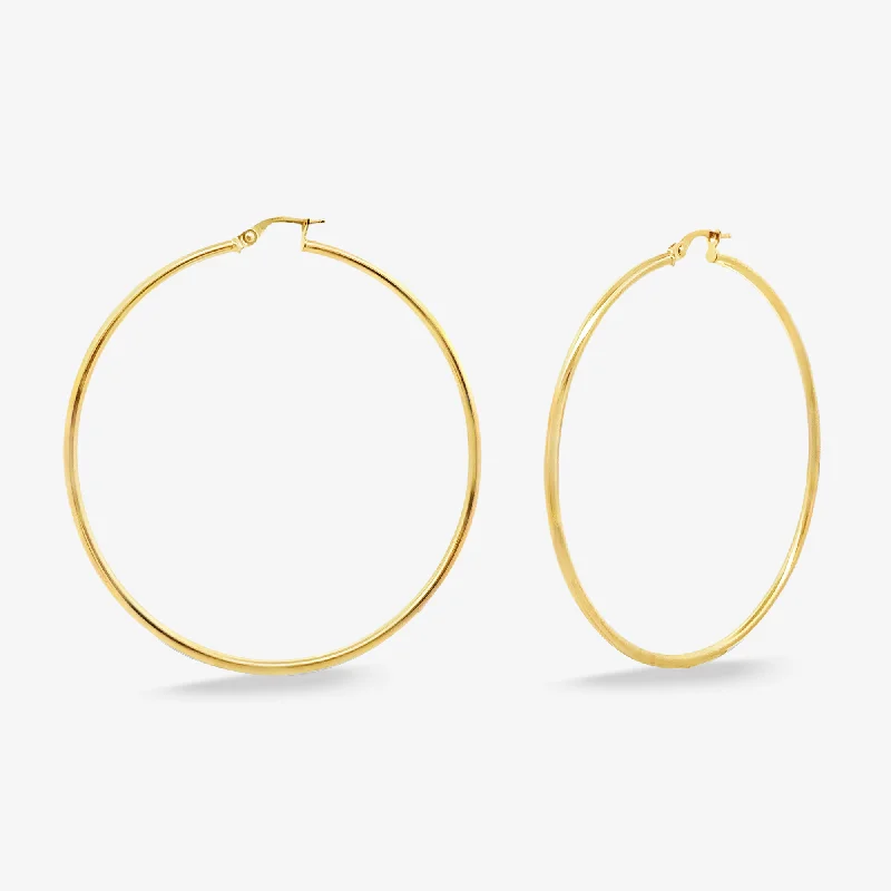 Ladies Earrings Gift Glow-Classic 2mm Round 2.25" Gold Hoop Earrings