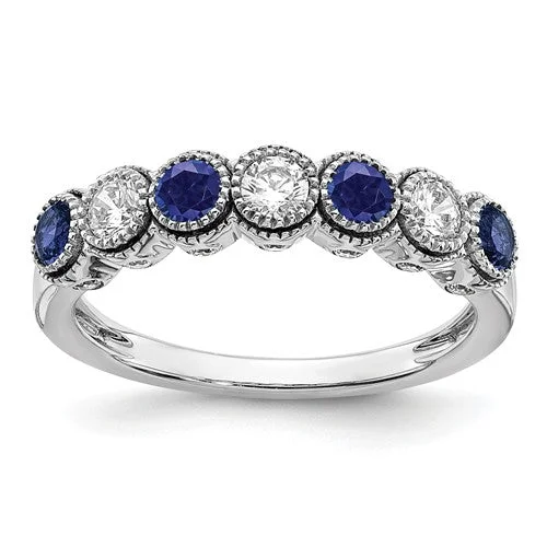 Ladies Rings with Lavender Lepidolite-14k White Gold Lab Grown Diamond And Created Blue Sapphire Ring