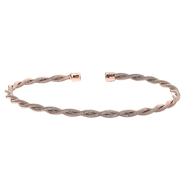 Balanced grace bracelets -Rose Gold Finish Sterling Silver Thin Tightly Twisted Cable Cuff Bracelet