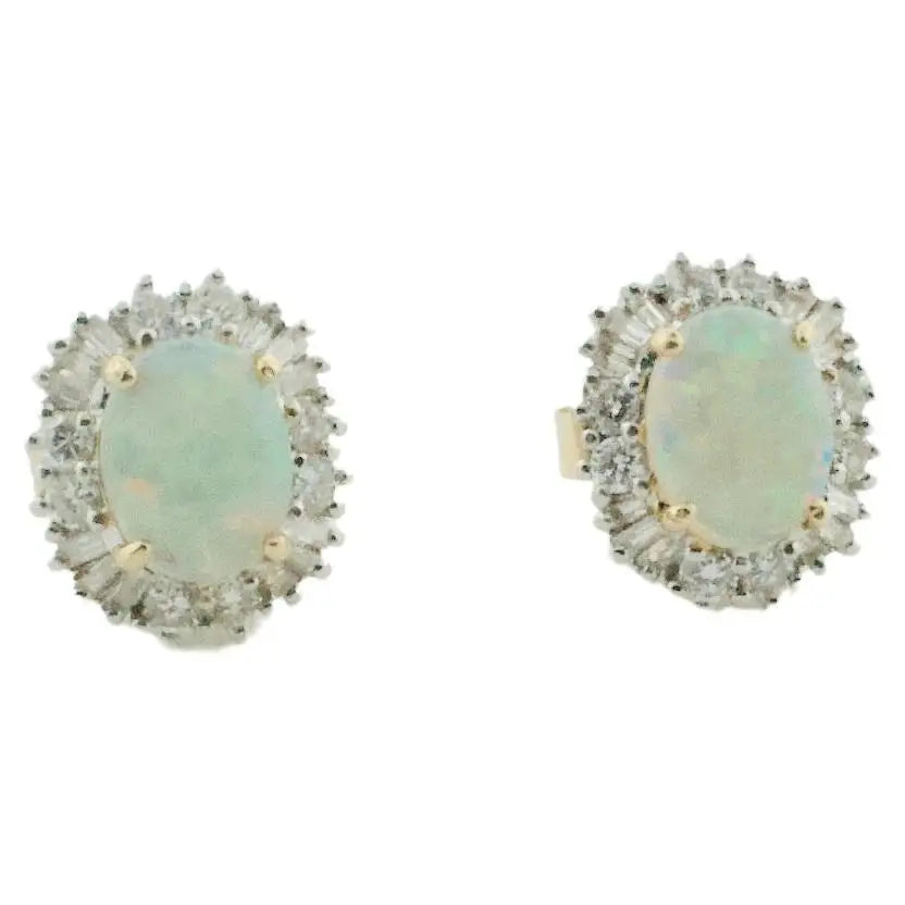 Ladies Earrings for Mom Shine-Opal and Diamond Earrings in Yellow Gold