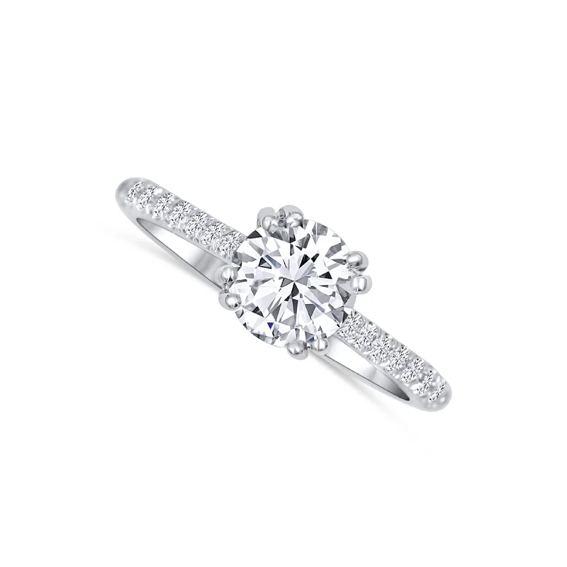 Ladies Engagement Rings Curved Spark-14K White Gold Double Prong Round 1.01 carat Diamond Engagement Ring