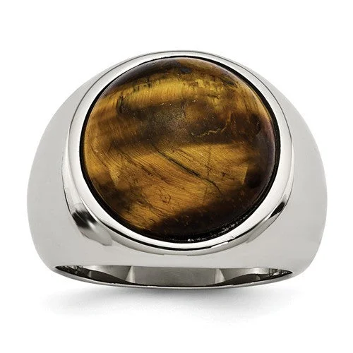 Ladies Rings with Yellow Sanidine-Stainless Steel Tiger's Eye Ring