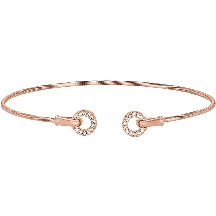 Daring edge bracelets -Rose Gold Finish Sterling Silver Cable Cuff Bracelet with Simulated Diamond Open Circles