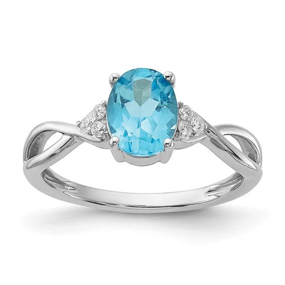 Ladies Rings with Heart Spark-14k White Gold Oval Blue Topaz and Diamond Ring