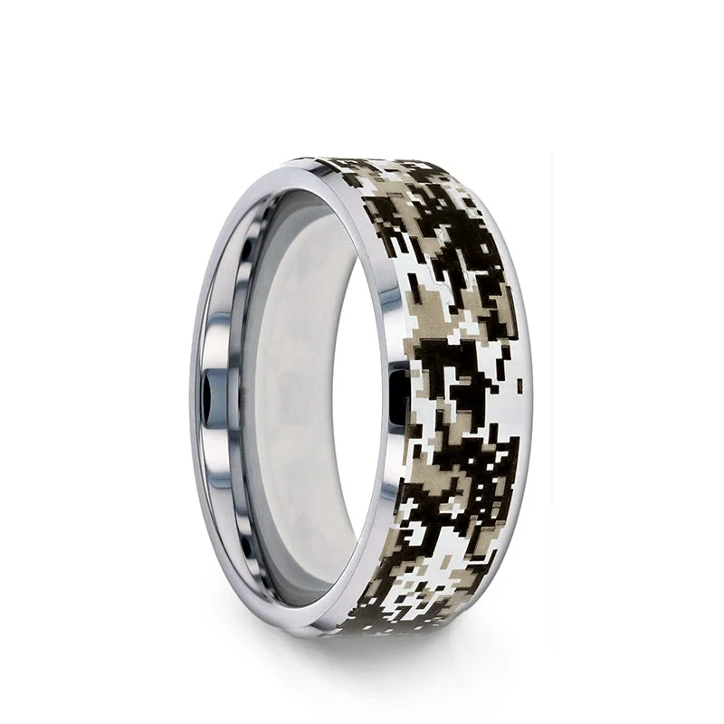 Ladies Engagement Rings with Dumortierite Glow-Thorsten STEALTH Tungsten Carbide Wedding Ring with Engraved Digital Camouflage