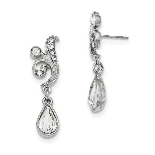 Ladies Earrings Thick Glow-1928 Silver-Tone Swarovski Elements Teardrop Post Dangle Earrings