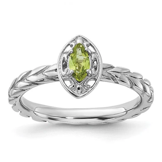 Ladies Rings with Yellow Heliodor-Sterling Silver Stackable Expressions Marquise Peridot Ring