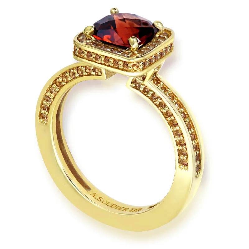 Ladies Engagement Rings Tension Glow-Eternal Love Garnet Gold Engagement Ring