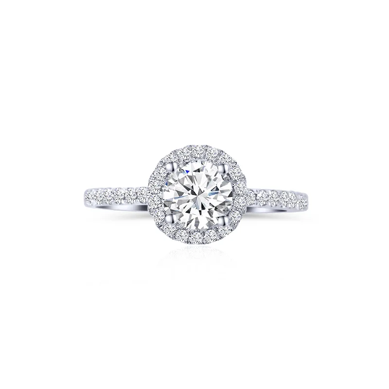 Ladies Engagement Rings Rose Spark-18K White Gold Round 1.01 Carat Diamond Halo Engagement Ring