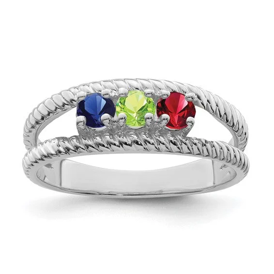 Ladies Rings Bright Spark-Double Rope Design Mother's Family Birthstone Ring