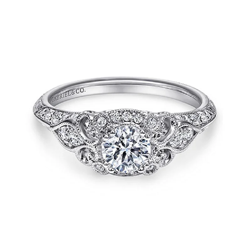 Ladies Engagement Rings Wave Shine-Gabriel & Co Abel - Unique 14K White Gold Vintage Inspired Diamond Halo Engagement Ring