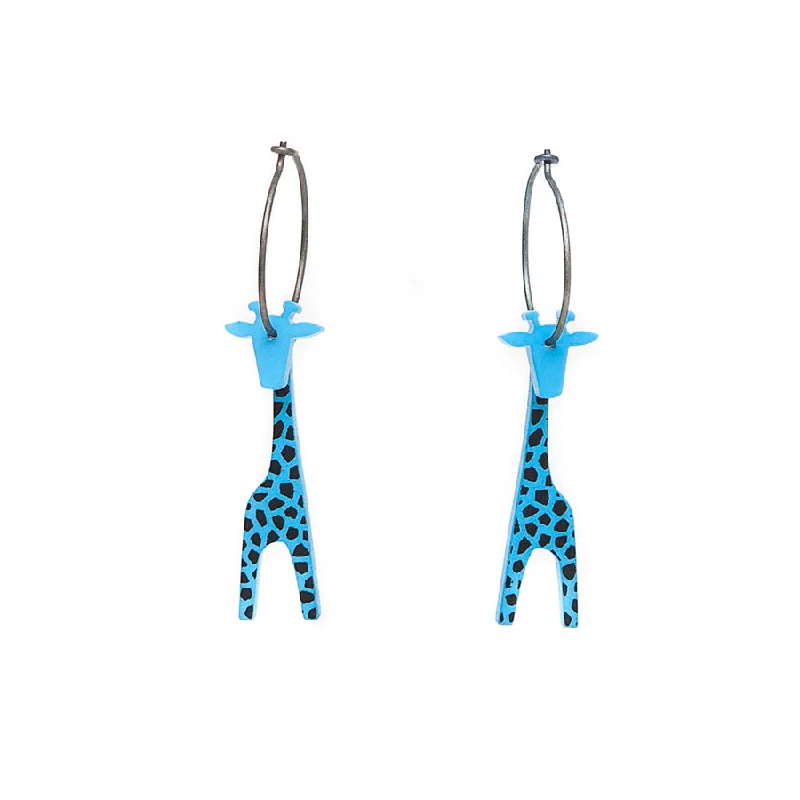 Ladies Earrings with Gold Milarite-Lene Lundberg K-Form Turquoise Giraffe Earrings with Black Markings