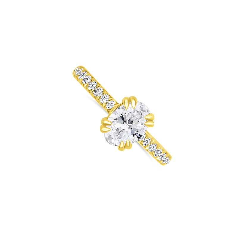 Ladies Engagement Rings Delicate Glow-14K Yellow Gold Oval 1.01 Carat Diamond Double Prong Engagement Ring 0.26 Carat Round Side Diamonds