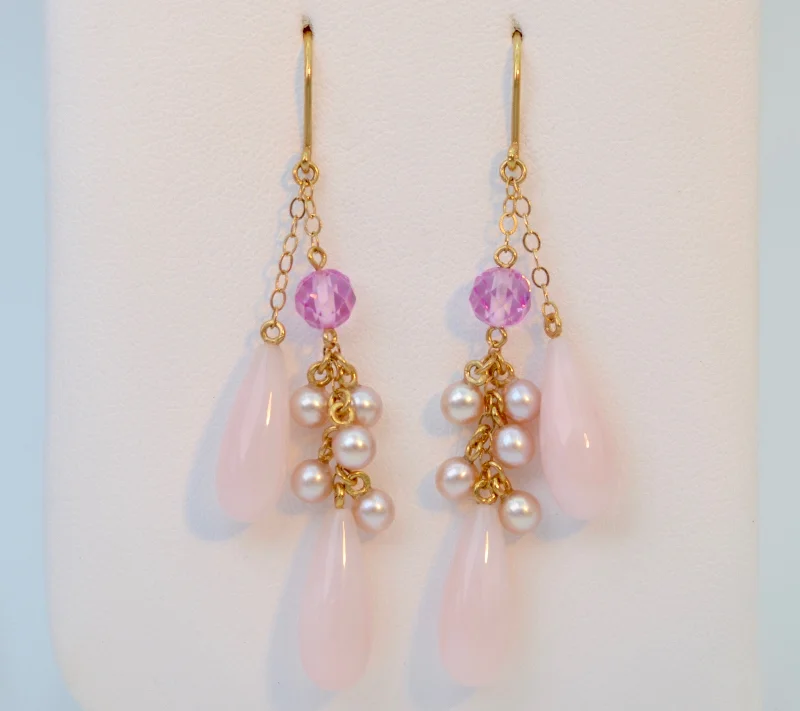 Ladies Earrings with White Muscovite-14K Pearl Pink Dangle Earrings