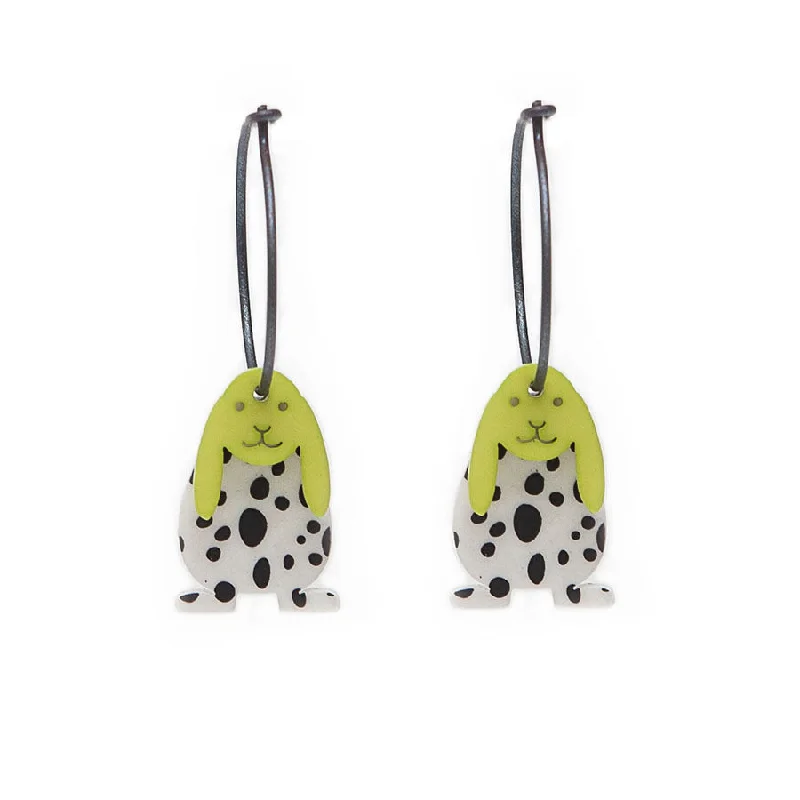 Ladies Earrings for Dance Spark-Lene Lundberg K Form Black/White Splodge and Lime Bunny Earrings