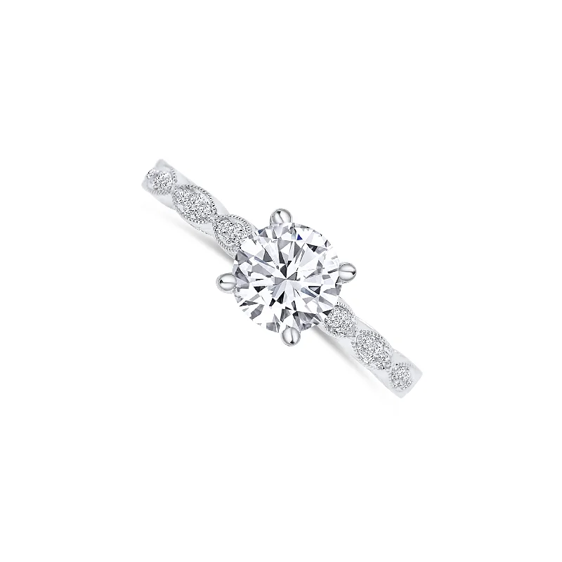 Ladies Engagement Rings Elegant Spark-14K White Gold Round 1.05CT Diamond Engagement Ring