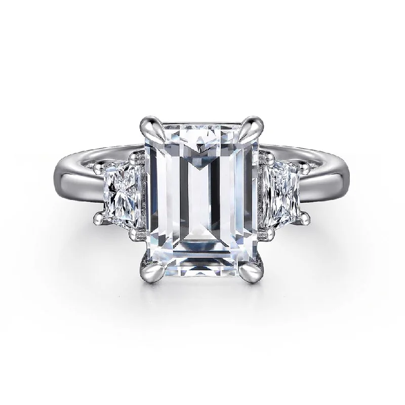 Ladies Engagement Rings Unique Shine-Gabriel & Co. 18K White Gold Emerald Cut Three Stone Diamond Engagement Ring