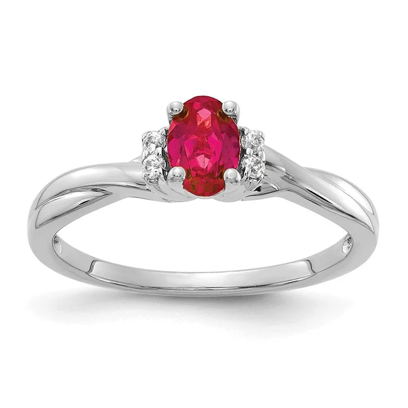 Ladies Rings Ethnic Spark-14K White Gold Diamond And Oval Ruby Twist Band Ring